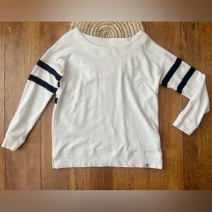 T by Talbots White Pullover Scoopneck Sweatshirt with Navy Stripes